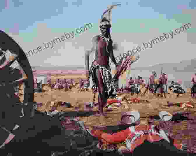 The Bloody Aftermath Of The Battle Of Isandlwana, With Zulu Warriors And British Soldiers Strewn Across The Battlefield. Smoke Billows From Burning Wagons, And The Air Is Thick With The Acrid Smell Of Gunpowder. Shaka Zulu (Hero Journals) Richard Spilsbury