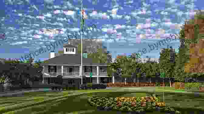 The Iconic Augusta National Clubhouse, A Stately Georgian Style Building With White Columns And A Sprawling Veranda, Stands Resplendent Against The Backdrop Of The Golf Course. Murder At Augusta: A Darwin Summers Golf Mystery